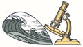 Microscope and Ocean Wave, Science Exploring Nature, vector design Generative AI Royalty Free Stock Photo