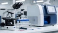 Microscope and PCR Machine in Lab Scientific Research Equipment Royalty Free Stock Photo