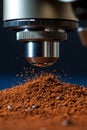 A microscope is positioned in front of a pile of ground coffee Royalty Free Stock Photo