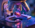 A microscope revealing a magical nebula inside a single drop of potion blending the wonders of science and fantasy Royalty Free Stock Photo