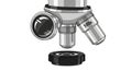 Microscope s objective lenses featuring three silver colored Royalty Free Stock Photo