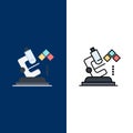 Microscope, Science, Lab, Medical  Icons. Flat and Line Filled Icon Set Vector Blue Background Royalty Free Stock Photo