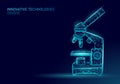 Microscope science medicine business equipment. Low poly polygonal triangle blue glowing point connected line analysis