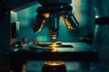 Microscope in scientific laboratory. Biochemistry, pharmaceutical research and development concept. Royalty Free Stock Photo