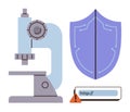 Cybersecurity and Research Concept with Microscope, Shield, and URL Warning Icon Royalty Free Stock Photo
