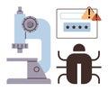 Cybersecurity Bug Investigation with Microscope and Error Alerts Royalty Free Stock Photo