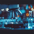 Microscope and test tubes in scientific laboratory, science research and development concept Royalty Free Stock Photo