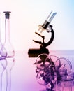 Microscope and test tubes used in laboratory