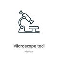 Microscope tool outline vector icon. Thin line black microscope tool icon, flat vector simple element illustration from editable Royalty Free Stock Photo