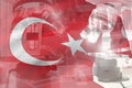 Microscope on Turkey flag - science development conceptual background. Research in microbiology or clinical medicine, 3D