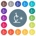 Microscope and virus flat white icons on round color backgrounds Royalty Free Stock Photo