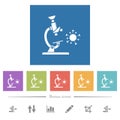 Microscope and virus flat white icons in square backgrounds Royalty Free Stock Photo