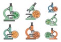 Microscopes examining bacteria and viruses Royalty Free Stock Photo