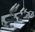 Microscopes set on the worktable of the laboratory Royalty Free Stock Photo