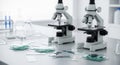 Microscopes and Slides in Laboratory Setting Royalty Free Stock Photo