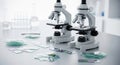 Microscopes and Slides in a Modern Science Laboratory Royalty Free Stock Photo