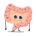 Microscopic bad bacterias. microflora, viruses in sick unhealthy Intestine. Vector flat illustration icon cartoon.