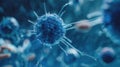 A microscopic blue virus cell floats in a liquid environment Royalty Free Stock Photo