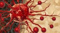 Microscopic Cancer Cell Illustration Red Cellular Structures Against Beige and Dark Background Royalty Free Stock Photo