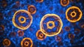 Microscopic Cells Deep Blue and Orange Biological Structures in a Complex Cellular Network Royalty Free Stock Photo