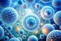 Microscopic cellular structures a detailed visualization of intricate organic spheres in dynamic interaction. Generative AI Royalty Free Stock Photo