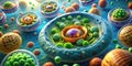 Microscopic cellular structures a detailed visualization of organelles within a complex biological system. Generative AI Royalty Free Stock Photo