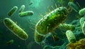 Microscopic Chlamydia trachomatis bacteria visualized on a deep green background Royalty Free Stock Photo