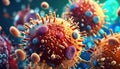 Microscopic close-up of various pathogens, viruses and bacteria in the organism with white blood cells triggering an immune Royalty Free Stock Photo