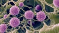 Microscopic contrast of cancer cells amid healthy tissue a vivid visualization of malignancy Royalty Free Stock Photo