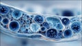 Microscopic cross-section of blue biological cells in tissue Royalty Free Stock Photo