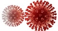 Microscopic depiction of two coronavirus particles under magnification Royalty Free Stock Photo