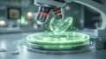 Microscopic Exploration: Glowing Green Bio-Structure Under Advanced Microscope Royalty Free Stock Photo