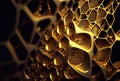 Microscopic gold structure. Abstract background. 3D rendering style.