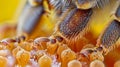 A microscopic image of a bees legs covered in pollen grains showcasing the symbiotic relationship between plants and Royalty Free Stock Photo