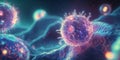 Microscopic image of biological cells glowing