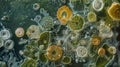 A microscopic image of a freshwater pond teeming with a variety of Euglenoids some photosynthesizing and others actively Royalty Free Stock Photo