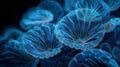 Microscopic image of glowing blue plankton cells, a futuristic visualization of marine biology Royalty Free Stock Photo