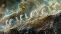 A microscopic image of a group of nematodes crawling on the surface of a submerged rock their tiny hairlike projections