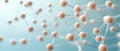 Microscopic interconnected spheres forming a complex molecular network on a light blue background, representing scientific Royalty Free Stock Photo