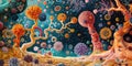 A microscopic landscape of the digestive tract teeming with bacteria of various shapes and sizes Royalty Free Stock Photo