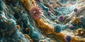 A microscopic landscape of the digestive tract teeming with bacteria of various shapes and sizes Royalty Free Stock Photo