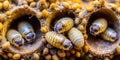 A Microscopic Marvel CloseUp View of Mason Bee Larvae Developing in PollenRich Nest Cells Exposing the Wonders of Royalty Free Stock Photo