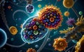 Microscopic microbes, virus cells and bacteria