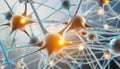 Microscopic neural network abstraction. Interconnected neurons at microscopic scale. 3D rendering