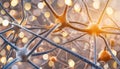 Microscopic neural network abstraction. Interconnected neurons at microscopic scale. 3D rendering