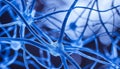 Microscopic neural network abstraction. Interconnected neurons at microscopic scale. 3D rendering