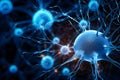 Microscopic of Neuron brain cell network. Interconnected nerve cells with electrical pulses. Generative AI