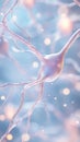 Microscopic neuron network with glowing particles, intricate connections, and blurred bokeh background, representing Royalty Free Stock Photo