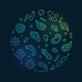 Microscopic Organisms vector Microbiology concept thin line colored round banner - Microorganism illustration Royalty Free Stock Photo