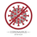 Microscopic particle of coronavirus 2019-nCoV. Stop sign. Warning